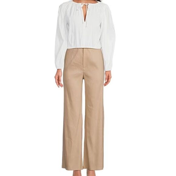 Gianni Bini Camilla Long Sleeve Pullover Woven Linen Blouse, White, Large, NWT - Picture 1 of 14